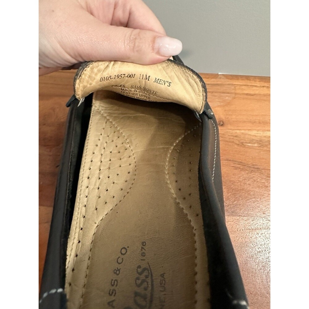 GH Bass Mens Monte Pebble Grain Black Leather Driving Moccasins Loafers 11 GUC - Picture 7 of 8